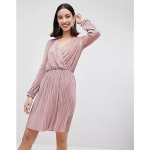 ASOS River Island Wrap Front Plisse Dress Light Pink